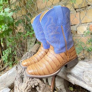 ♣️Little boy🔴Horse Power size 2 Blue and Tan Toasted Caiman print Western Boots